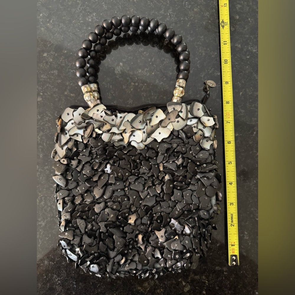 Maya Black and Gray Beaded Mini Bag